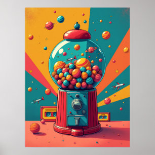 Póster Máquina de Gumball en el espacio retro : Pop Art