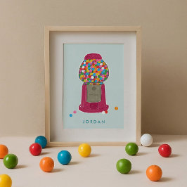 Póster Máquina de Gumballos rosados Candy Bubble Gum Pers
