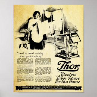 Póster Máquina de lavado eléctrico de marca Thor Vintage
