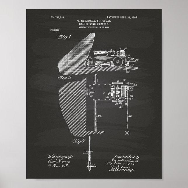 Póster Máquina de minería de carbón 1903 Patent Art Chalk (Frente)