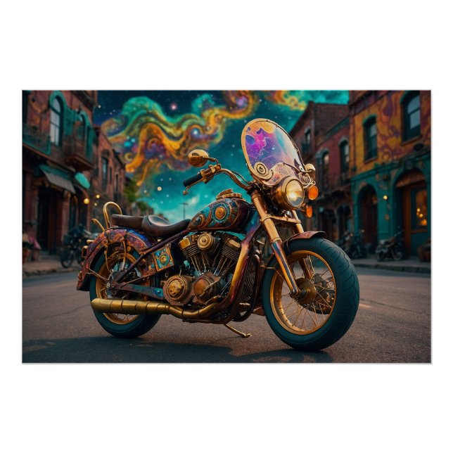 Póster Máquina de motocicleta de plasma Steampunk (Anverso)