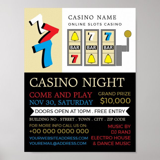 Póster Máquina de ranura, noche de casino, industria de j (Frente)