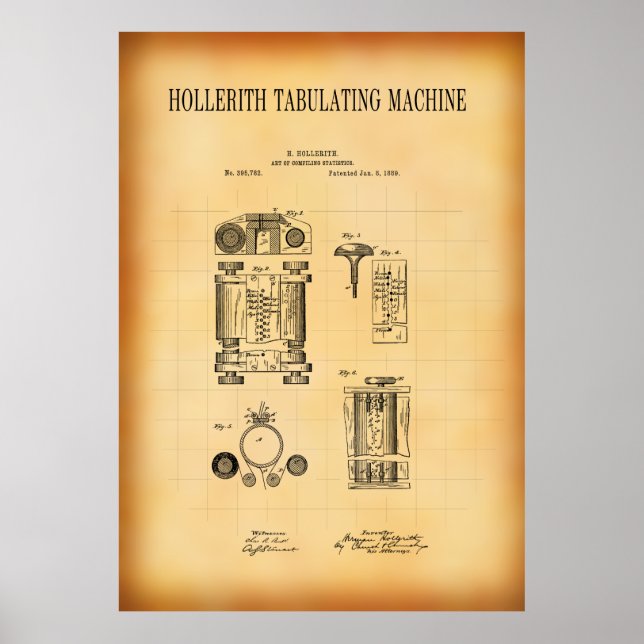 PÓSTER MÁQUINA DE TABULACIÓN HOLLERITH PATENTE 1889 (Frente)