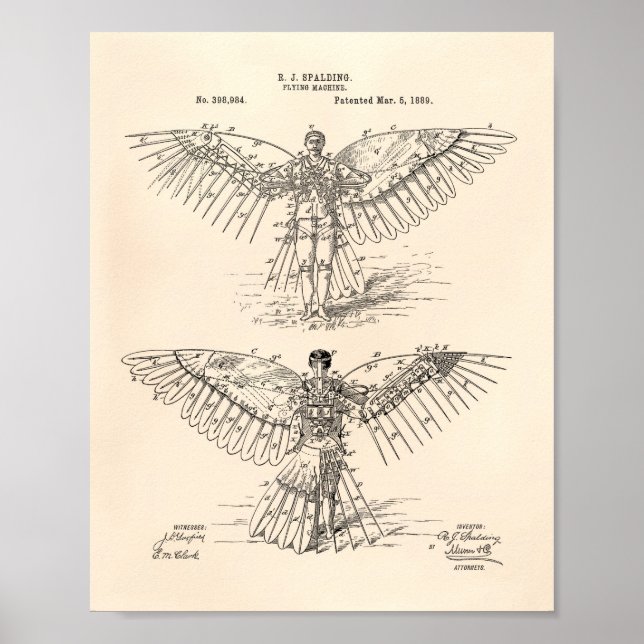 Póster Máquina de vuelo 1889 Patent Art - Peper antiguo (Frente)