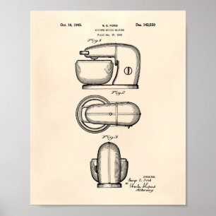 Póster Máquina mezcladora de cocina 1945 Patent Art Old P