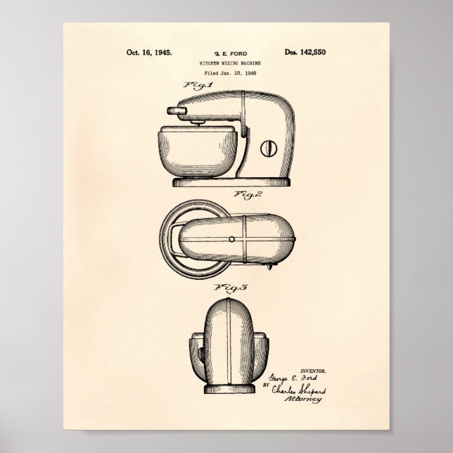 Póster Máquina mezcladora de cocina 1945 Patent Art Old P (Frente)