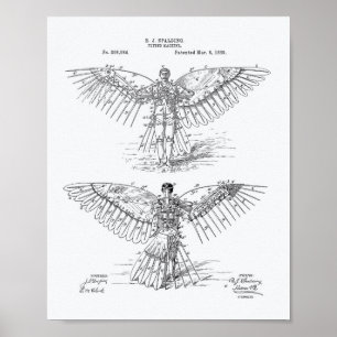Póster Máquina voladora 1889 Patent Art - Libro Blanco