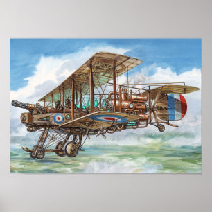 Póster Máquina Voladora Biplano Steampunk Vickers