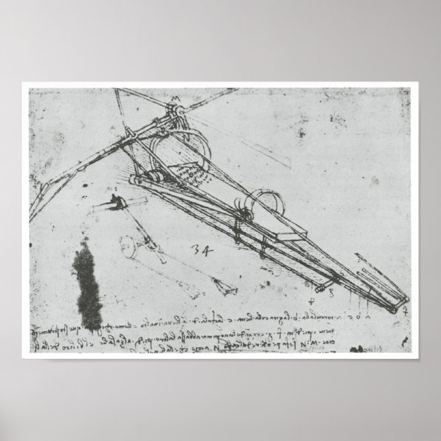 Póster Máquina voladora, Leonardo da Vinci, 1490 (Frente)