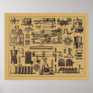 Póster Maquinaria Steampunk Vintage