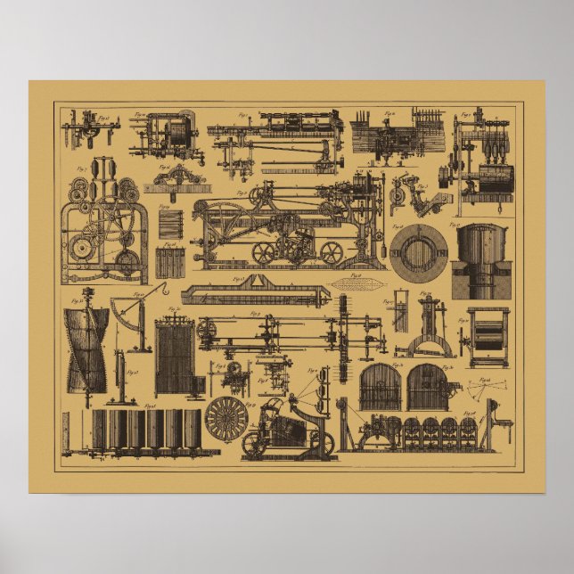 Póster Maquinaria Steampunk Vintage (Frente)