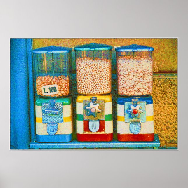 Póster Máquinas retro italianas de vending de nueces de l (Frente)