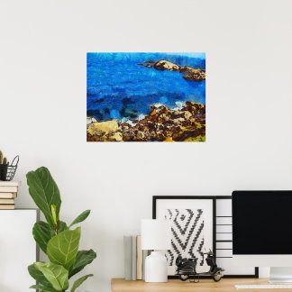 Póster Mar azul y costa rocosa al estilo de Van Gogh