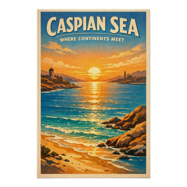 Póster Mar Caspio en un clásico viaje retro (Anverso)