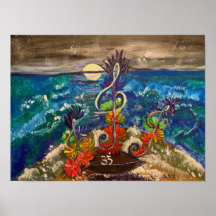 Póster Mar de Armonía - Pintura de tela Om