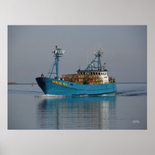 Póster Mar de Bering, barco del cangrejo en el puerto