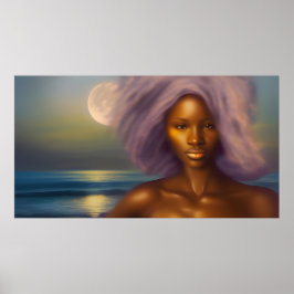 Póster Mar de luz de luna de la playa de la Mujer Bellame