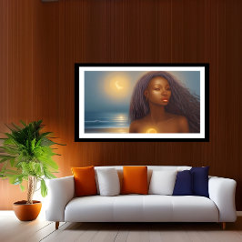 Póster Mar de luz de luna de la playa de la Mujer Hermosa