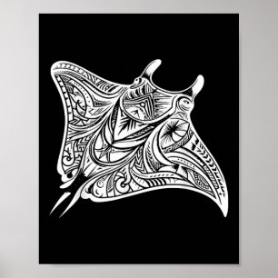 Póster Mar de tatuaje tribal de Manta Ray