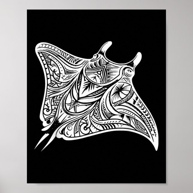 Póster Mar de tatuaje tribal de Manta Ray (Frente)