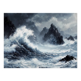 Póster Mar de tormenta con olas dramáticas que caen