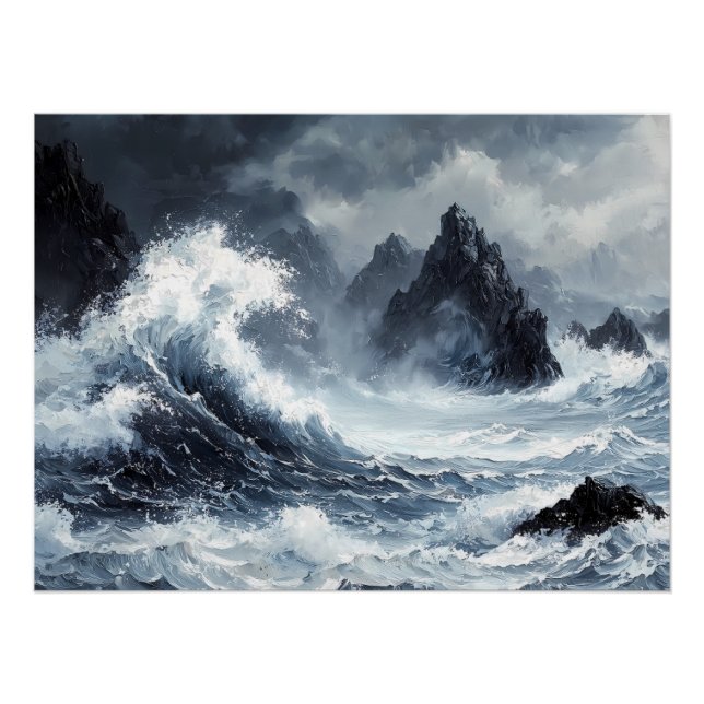 Póster Mar de tormenta con olas dramáticas que caen (Anverso)