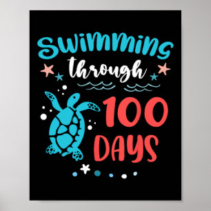 Póster Mar De Tortuga Nadando A Lo Largo De 100 Días De T
