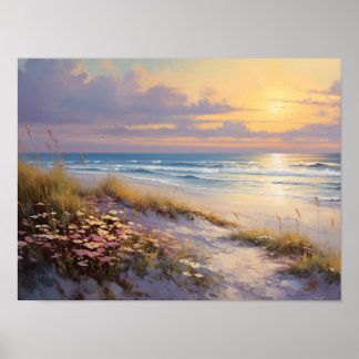 Póster Mar en el Poster de pintura al óleo Sunrise