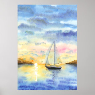 Póster Mar en la puesta del sol