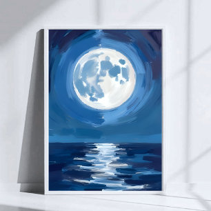 Póster Mar iluminado por la luna   Reflexión en acuarela 