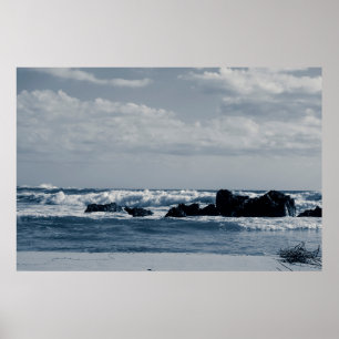 Póster Mar Jónico agitado con olas de espuma que colision