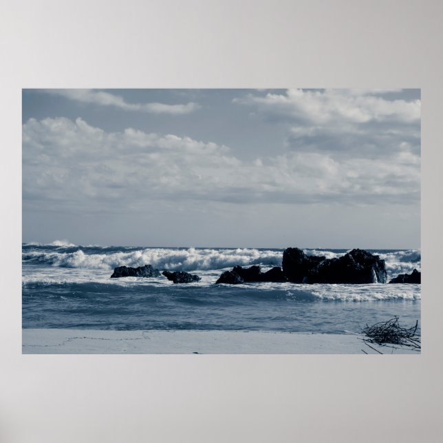 Póster Mar Jónico agitado con olas de espuma que colision (Frente)