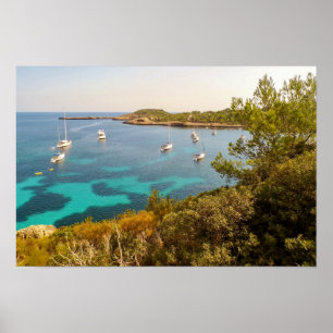 Póster Mar Mediterráneo & Yates, Portinatx, Ibiza