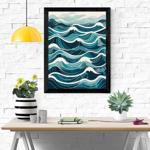 Póster Mar Sereno: Un Ilustracion de olas acuáticas