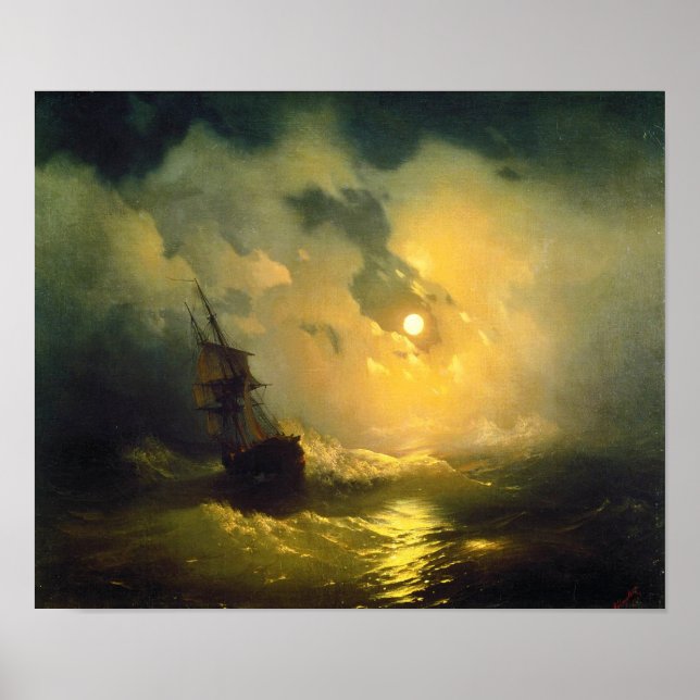Póster Mar tormentoso de noche, Aivazovsky (Frente)