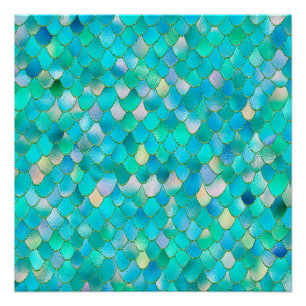 Póster Maravillosa acuarela Purpurina Verde azulada Metal
