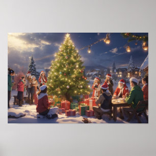 Póster Maravilloso de los Navidades blancos al estilo ani