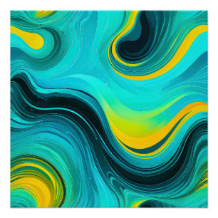 Póster "Marbella" Olas de remolinos amarillos azules