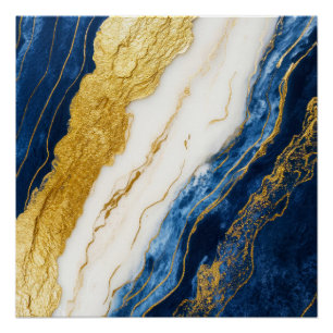 Póster Marble de hojas de oro y azul de la marina de lujo