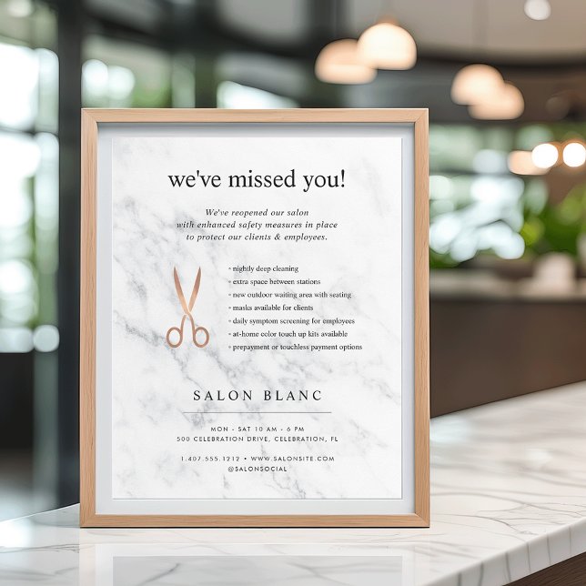 Póster Marble & Rose Gold Hair Salon Reopening (Subido por el creador)