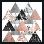 Póster Marble Rose Gold Silver and Floral Geo Triangles<br><div class="desc">This elegant and modern black and white marble, faux printed rose gold and silver, and floral drawings on geometric triangle pyramid on white background is perfect for the trendy and stylish woman. It's contemporary and luxurious print is great for many gifts and occasions. Enjoy this simple but swanky design for...</div>