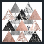 Póster Marble Rose Gold Silver and Floral Geo Triangles<br><div class="desc">This elegant and modern black and white marble, faux printed rose gold and silver, and floral drawings on geometric triangle pyramid on white background is perfect for the trendy and stylish woman. It's contemporary and luxurious print is great for many gifts and occasions. Enjoy this simple but swanky design for...</div>