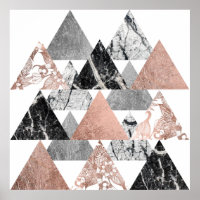 Marble Rose Gold Silver and Floral Geo Triangles