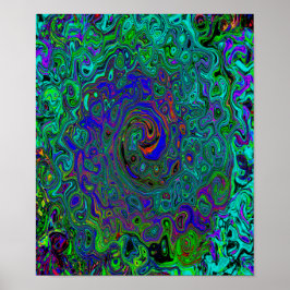 Póster Marbled Blue and Aquamarine Abstract Retro Swirl