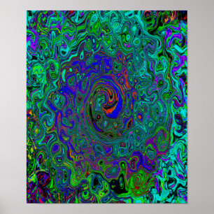 Póster Marbled Blue and Aquamarine Abstract Retro Swirl