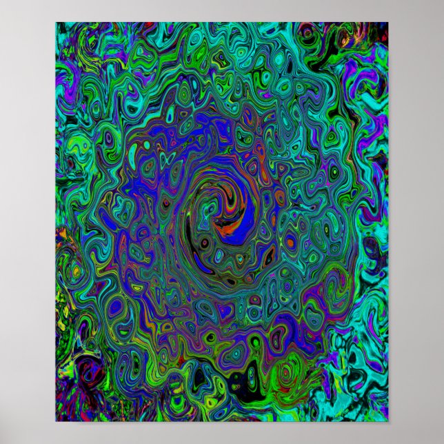 Póster Marbled Blue and Aquamarine Abstract Retro Swirl (Frente)