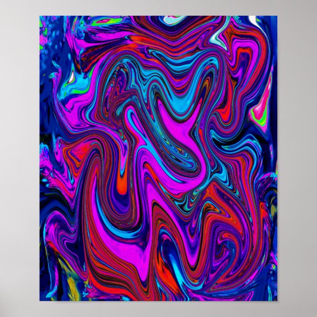 Póster Marbled Magenta, Blue and Red Abstract Art (Frente)