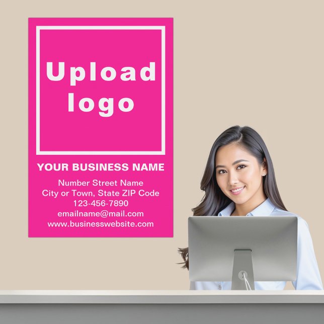 Póster Marca comercial en Poster rosa (Business brand on pink poster in business reception.)