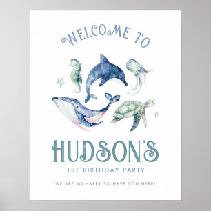 Póster Marca de bienvenida acuarela bajo el mar