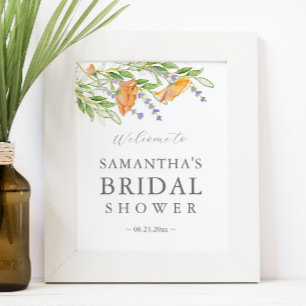 Póster Marca de bienvenida de ducha de novia Flores silve